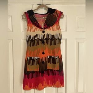 Aryeh Sleeveless Hooded Dress‎ Abstract Print Pockets Casual S